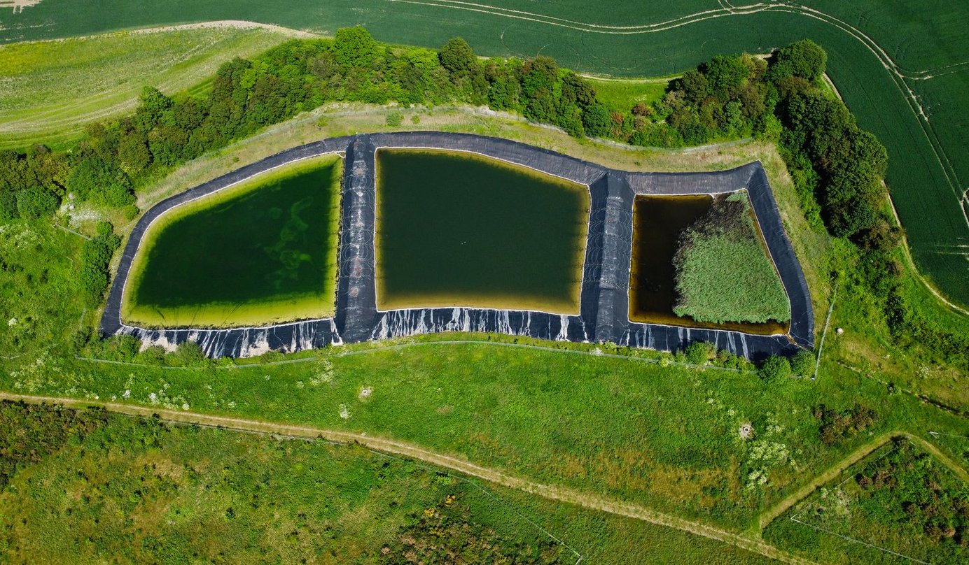 Stormwater retention ponds seen from above